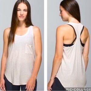 Lululemon Athletica White Racerback Tank Top with Front Pocket